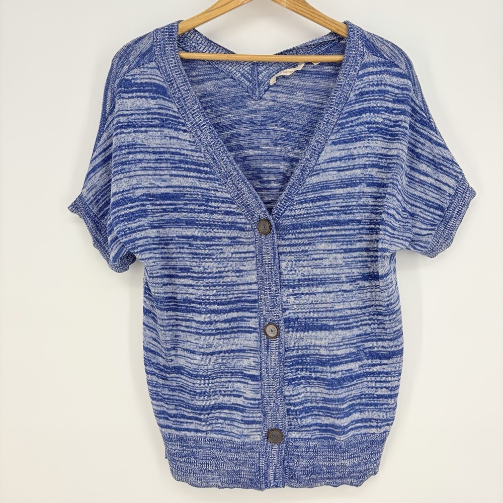 Soft Surroundings Knit Cardigan S Open Front Blue White Boho Cottage Beach Hippy